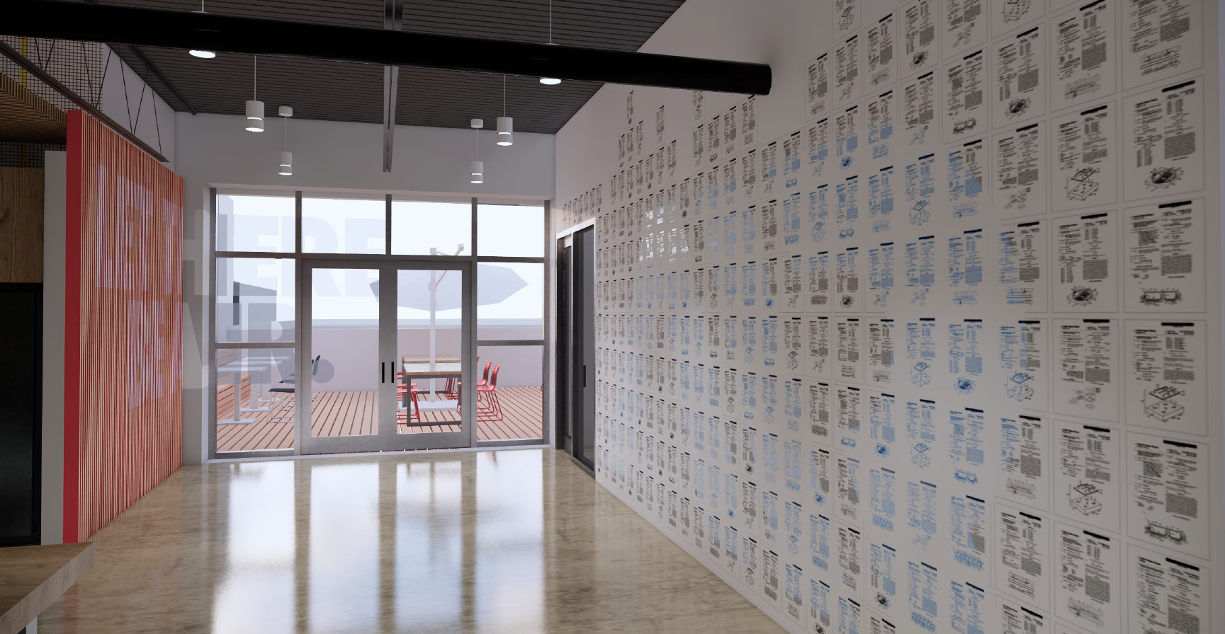 Congratulating the team as they pass through, the hallway wallpaper is comprised of US patents of the over 500 inventions that have come from the work of this group. There is room left for additional patent prints to be added to the wall over time.