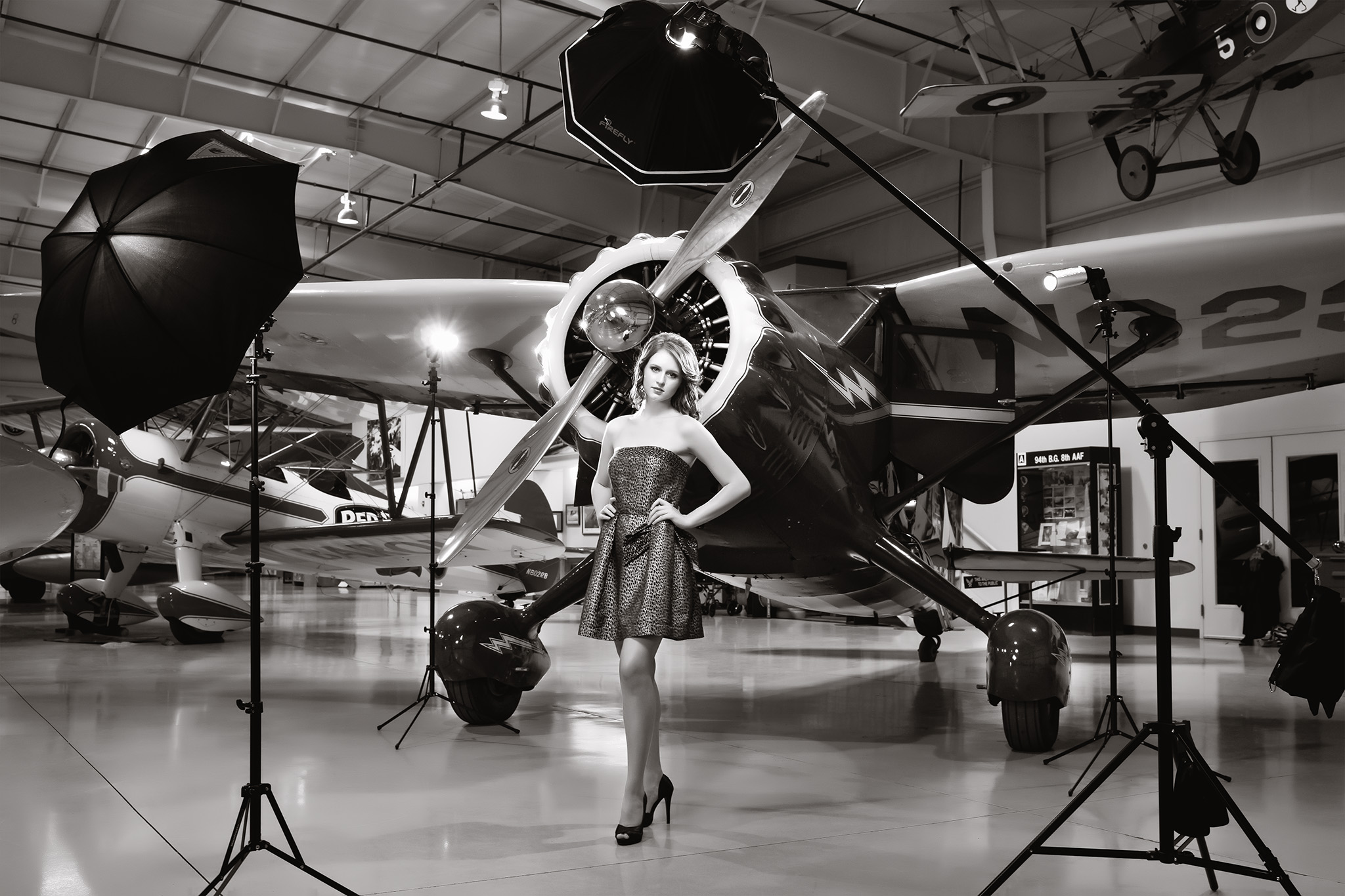 Elizabeth Riley models at the CAF Air Museum home of my 40's Hollywood Lighting Workshops