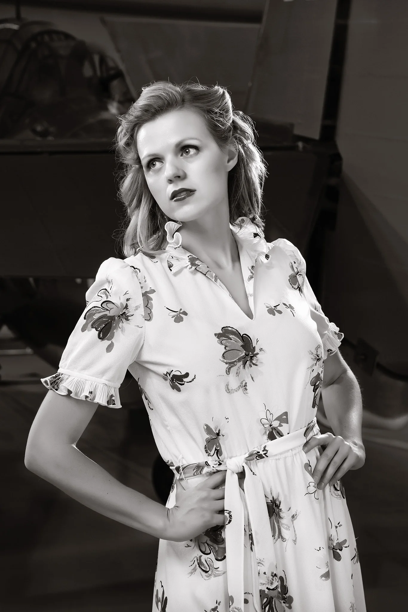 Model, Catherine Johnson poses with vintage 40's dress