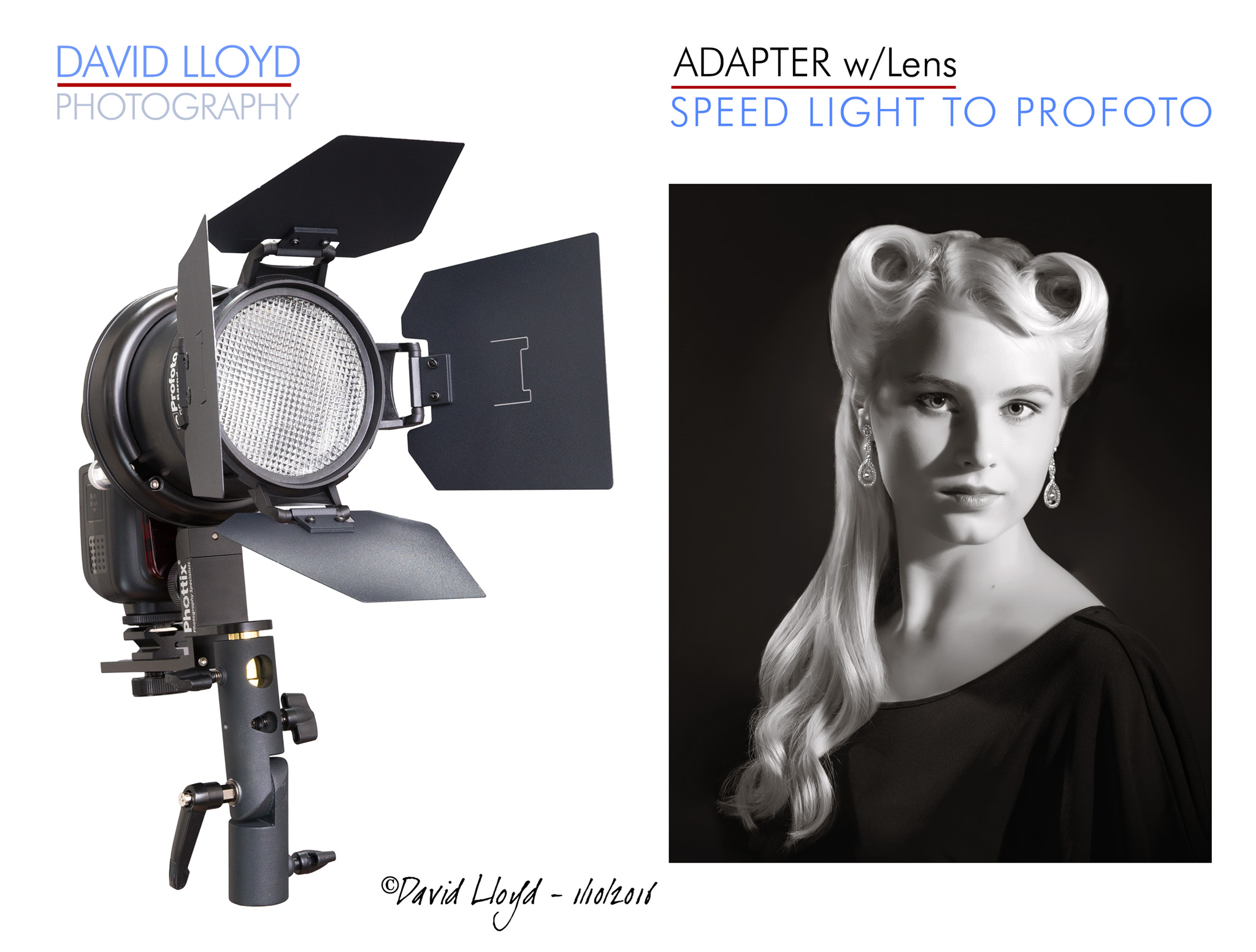 One of the original prototypes of my design, shown with Fresnel type lens and Barn Doors