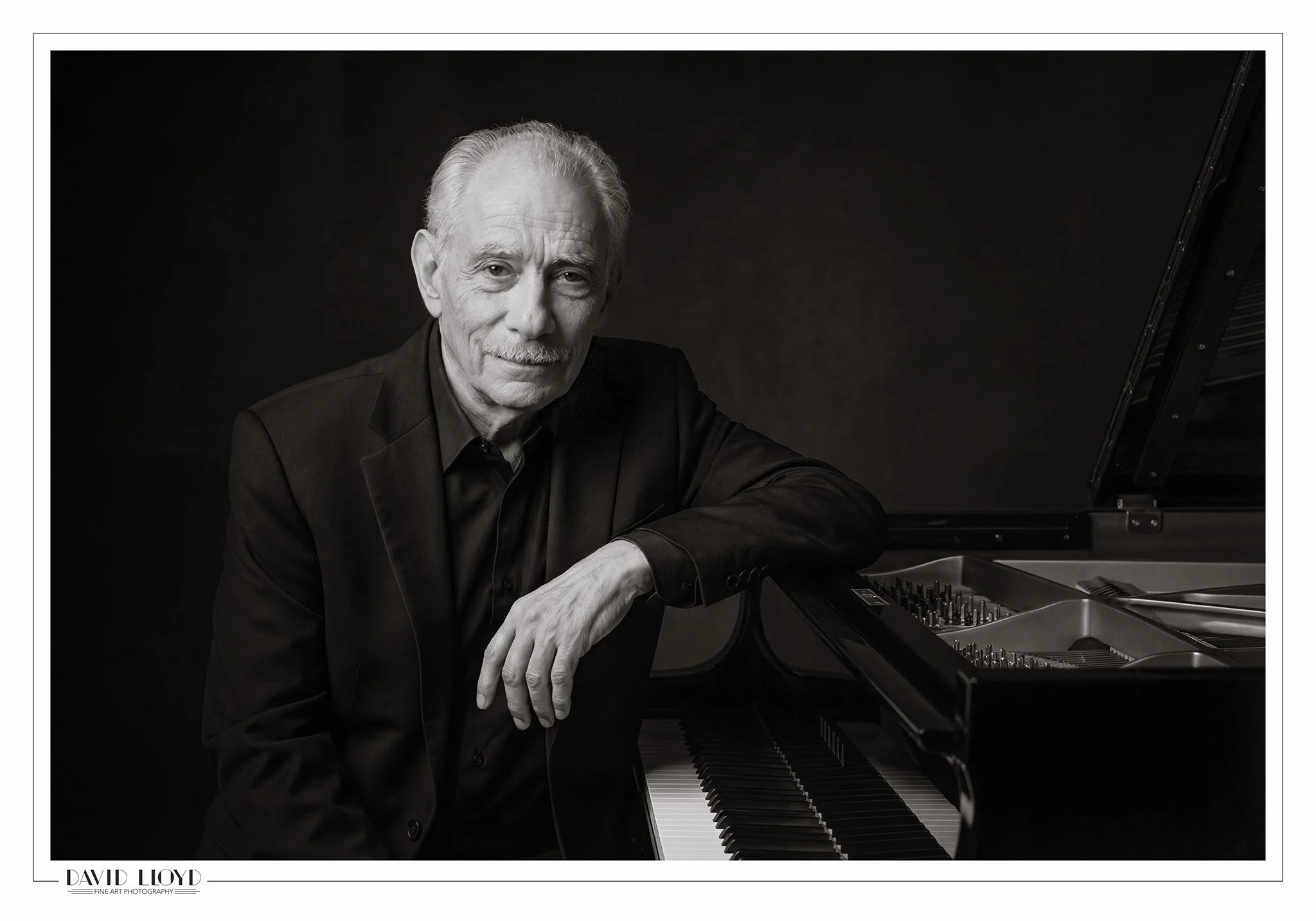 Black-and-white portrait of a pianist