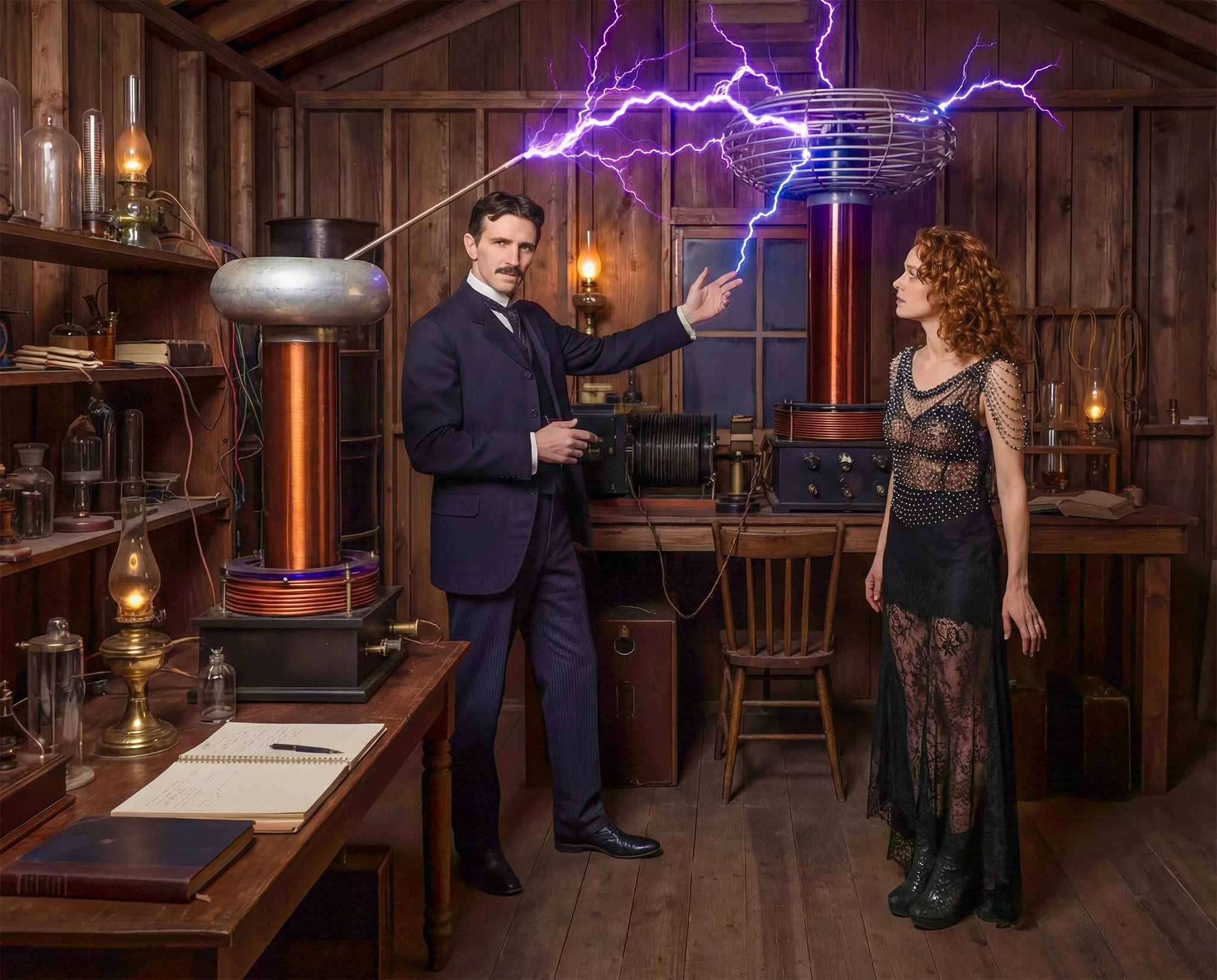 Nicola Tesla attempts to explain lightening to Sarah Bernhardt