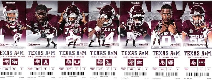 2022 Texas A&M season Ticket Sheet