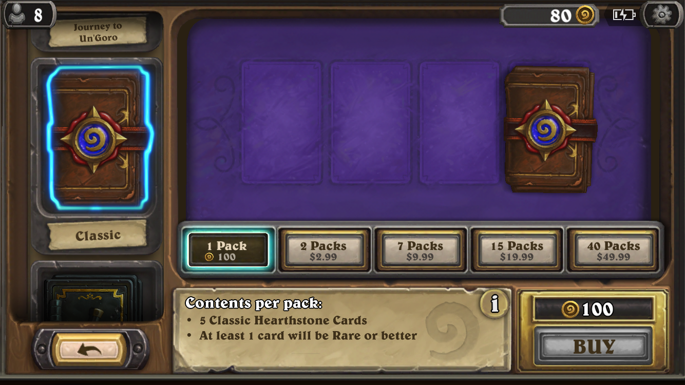 Purchasing cardpack with currency earned in-game