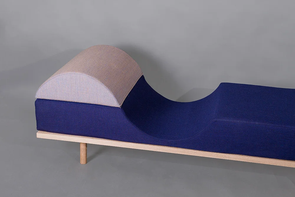 The daybed, Nami , by Frid Smelter Høgelid has an S-curved mattress to encourage relaxation.
