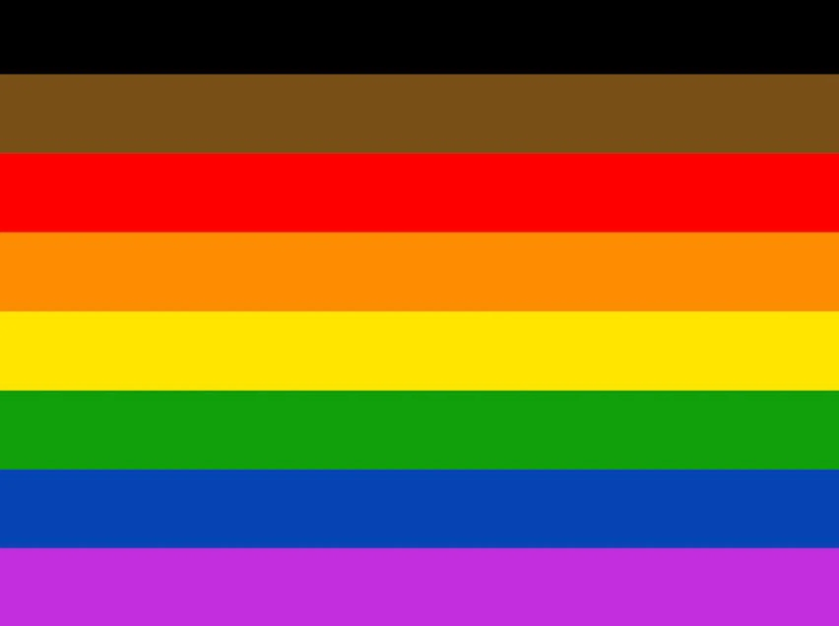 The original Rainbow Flag with last year's update by the city of Philadelphia, which added black and brown stripes to the top of the flag, to represent LGBT communites of colour. 