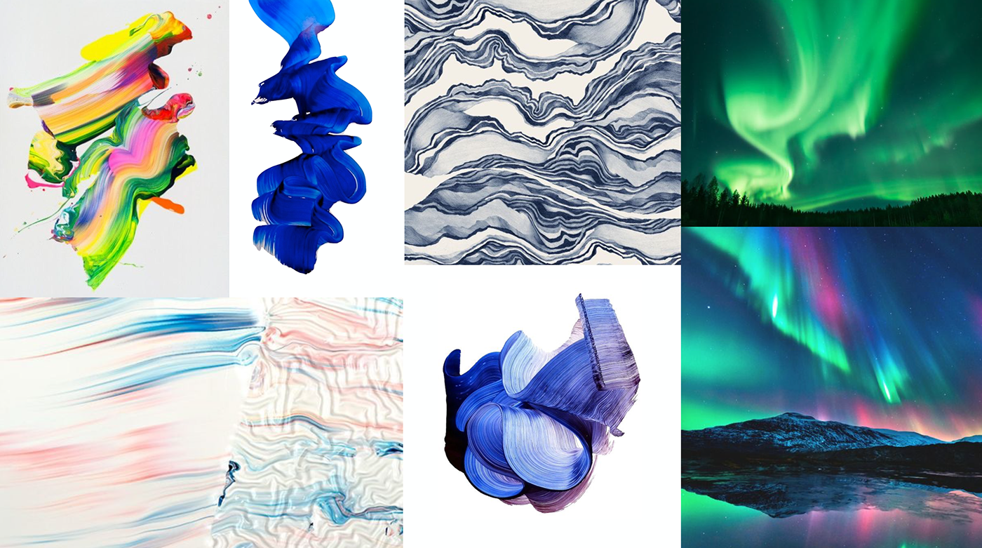 M: The idea they chose is based on something all of the nordic countries is known for; their beautiful northern lights. Can I visualize the northern lights in a new, more abstract way? For example with paint-strokes? This might draw associations to both northern countries, and art and creativity.