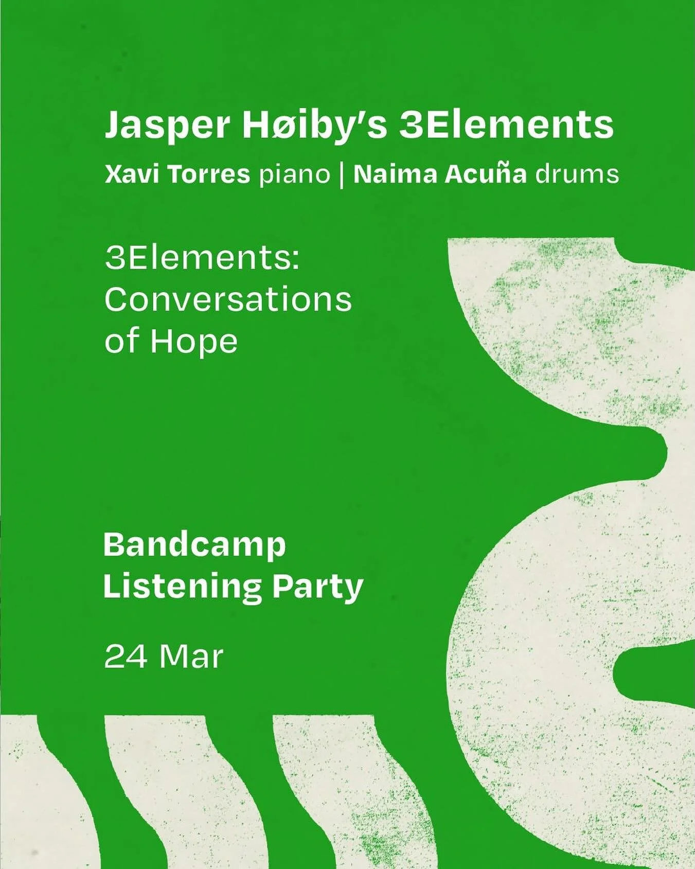 3Elements &lsquo;Conversations of Hope&rsquo; listening party on Bandcamp is Tues 24 at 7.30pm UK time. Be the first to listen to the full album before it&rsquo;s unleashed on the world! 💚🤍
