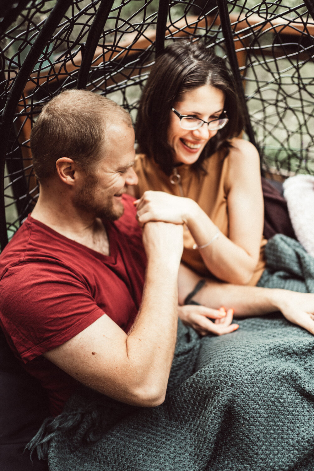 Beautiful couple proposing during an in-home photo session in Kuopio, Finland