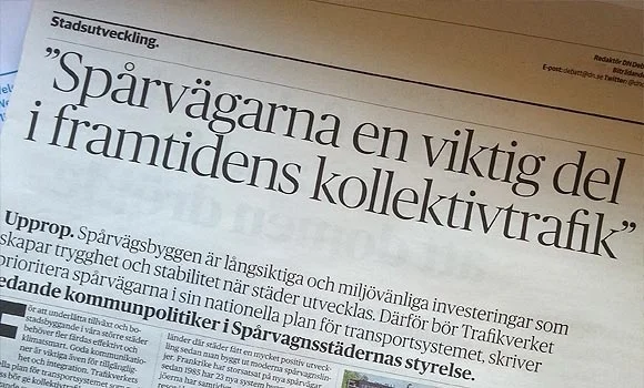  One of Tram Cities Sweden´s political debate articles, published in Sweden´s largest morning newspaper  Dagens Nyheter . 