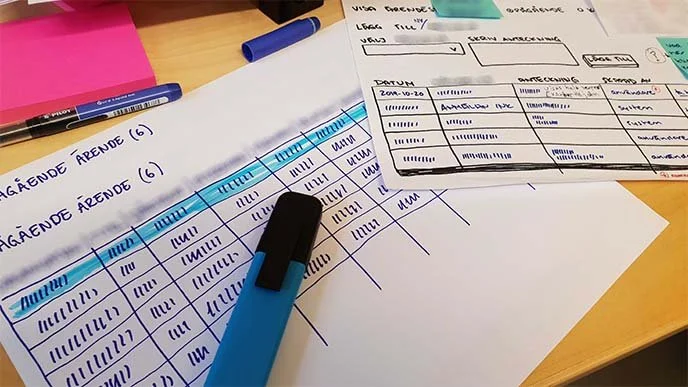  Due to a very tight deadline for one system, I only drew designs and flows on paper and whiteboards. Our developers coded a new WCAG adapted system directly from my sketches. 