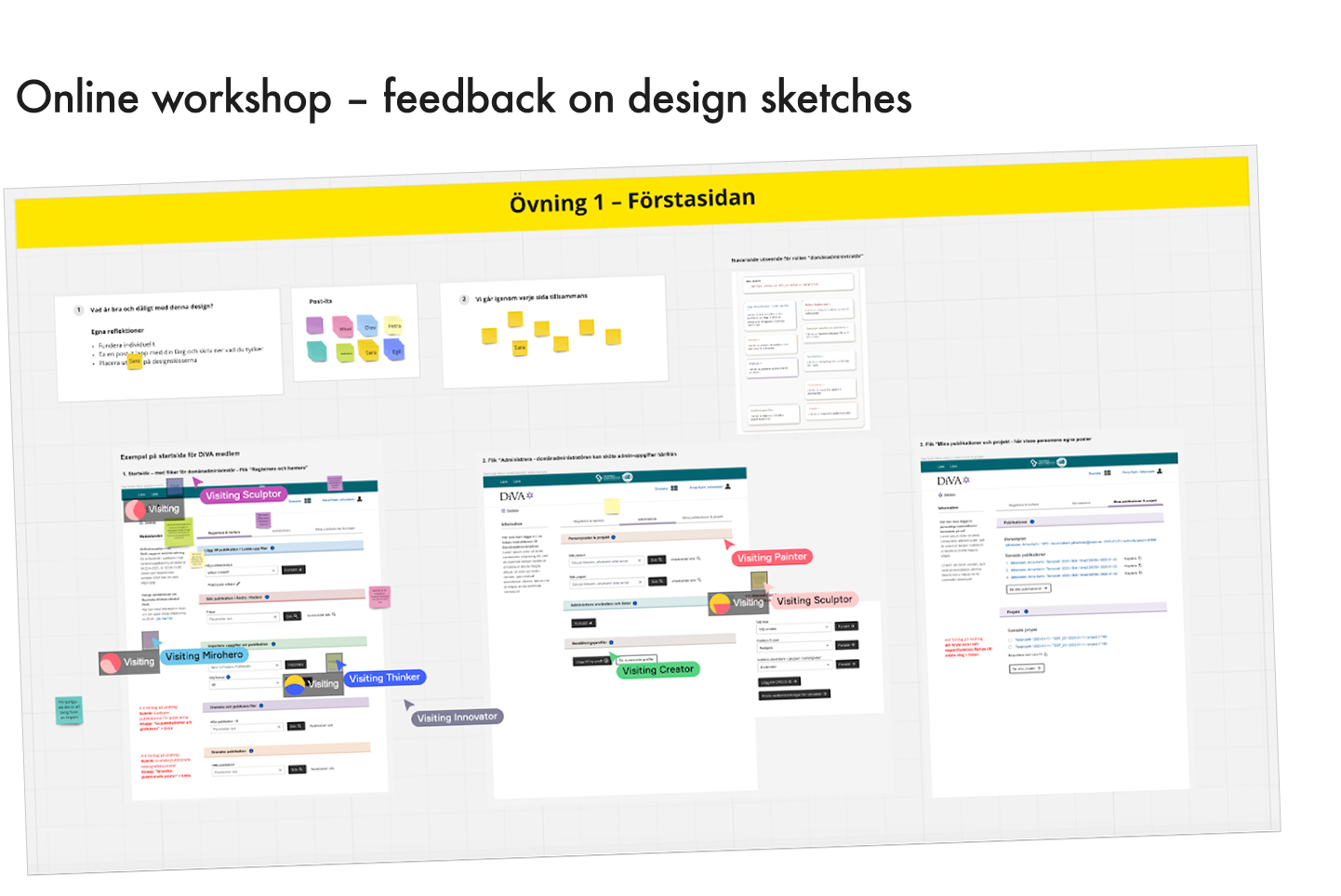  I gathered feedback from the project group and two DiVA specialists who were invited to participate. The workshop was held online and we used Miro as a shared workspace. 