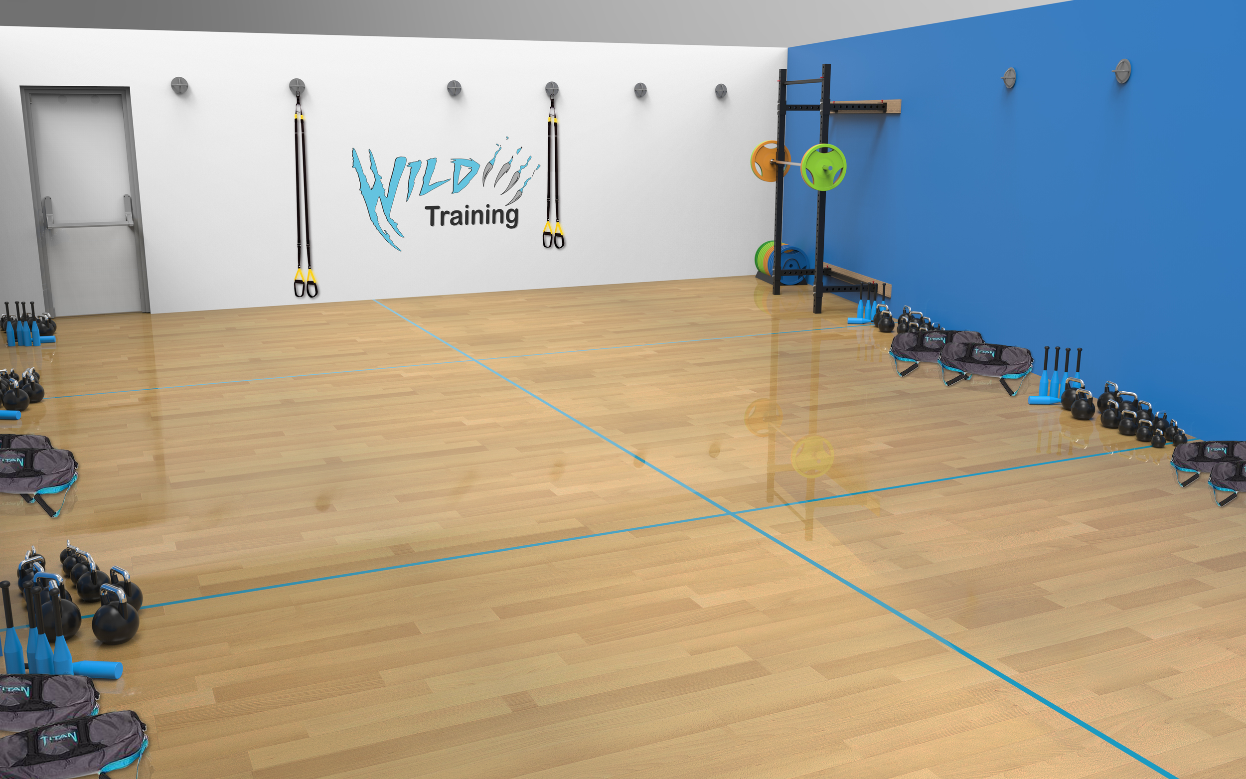 The design of the downstairs of our gym. Personal Training Zones and Urban Strength Training Facility for Calisthenics and functional training. 