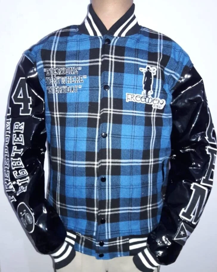 plaid varsity jacket