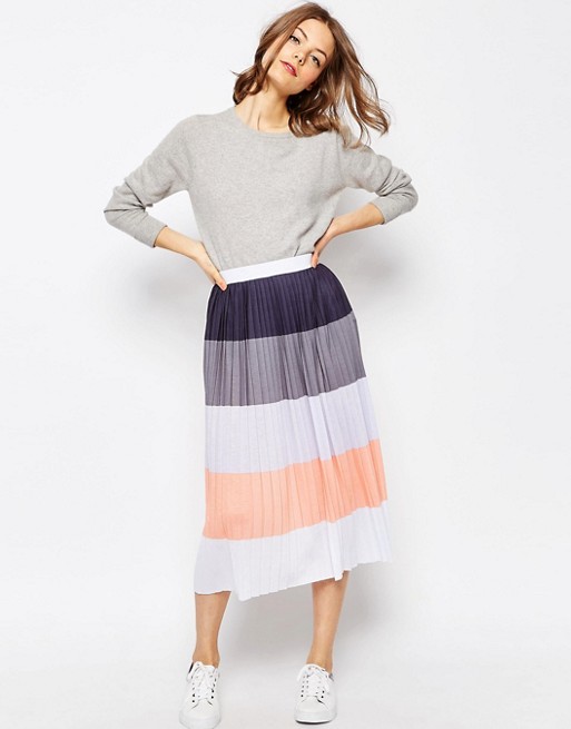 ASOS Pleated Midi Skirt in Color Block .jpeg