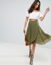 ASOS Pleated Midi Skirt with Wrap Front Detail Green.jpeg