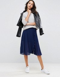 ASOS Pleated Midi Skirt with Wrap Front Detail Navy.jpeg