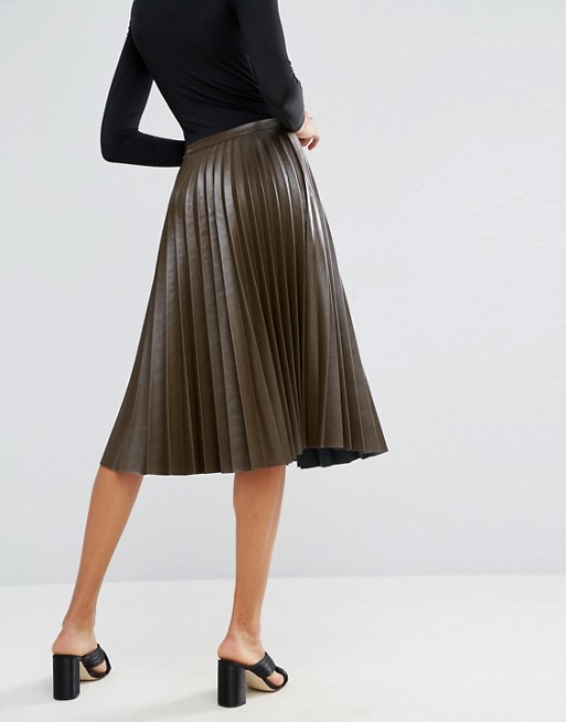 ASOS TALL Pleated Leather Look Midi Skirt .jpeg