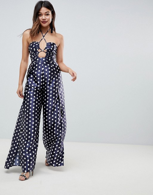 ASOS DESIGN Tall jumpsuit with cut out detail and halterneck in satin polka dot.jpeg