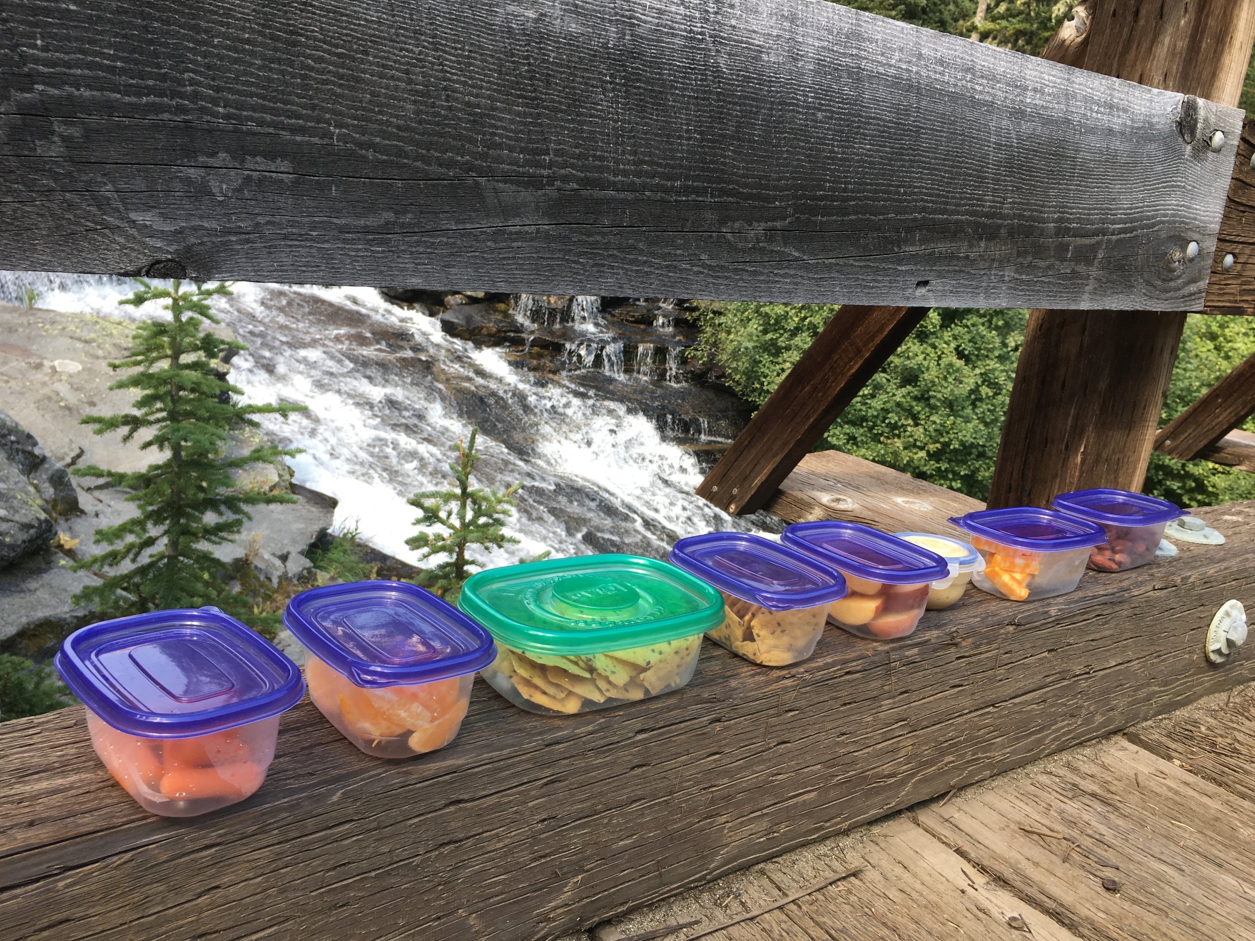 A feast of snacks enjoyed on the bridge within view of yet another waterfall.