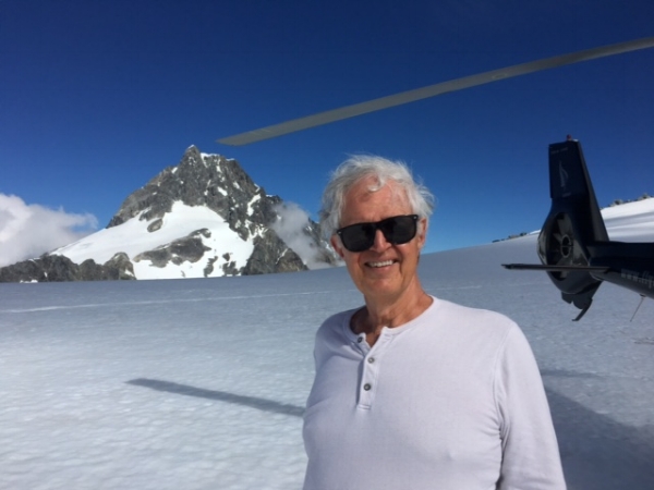 Ed Warren on a glacier high above Milford Sound.