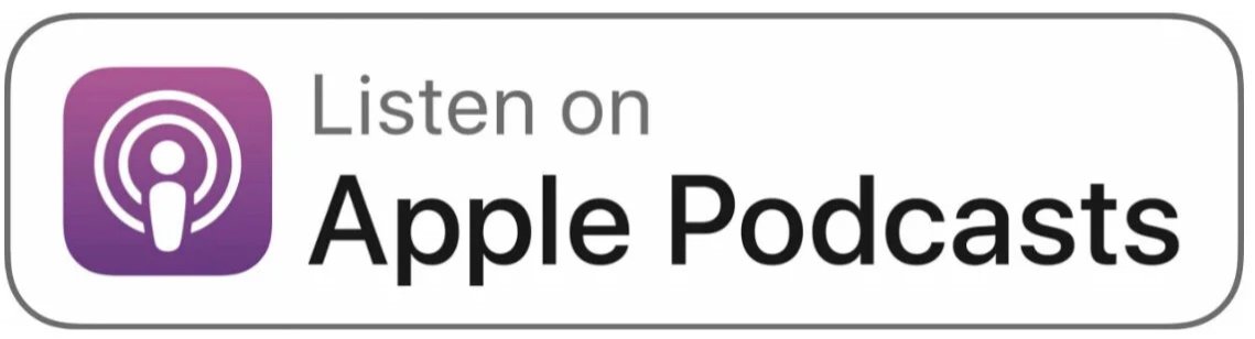 Icon of a microphone inside a purple square, with text 'Listen on Apple Podcasts'