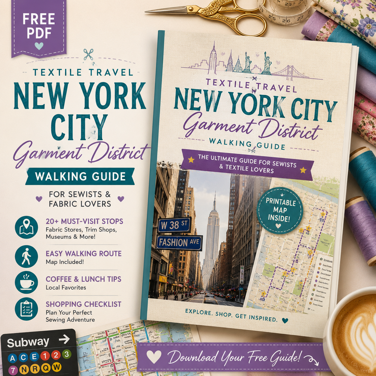 FREE Textile Travel™ Guide: New York City Garment District Walking Map