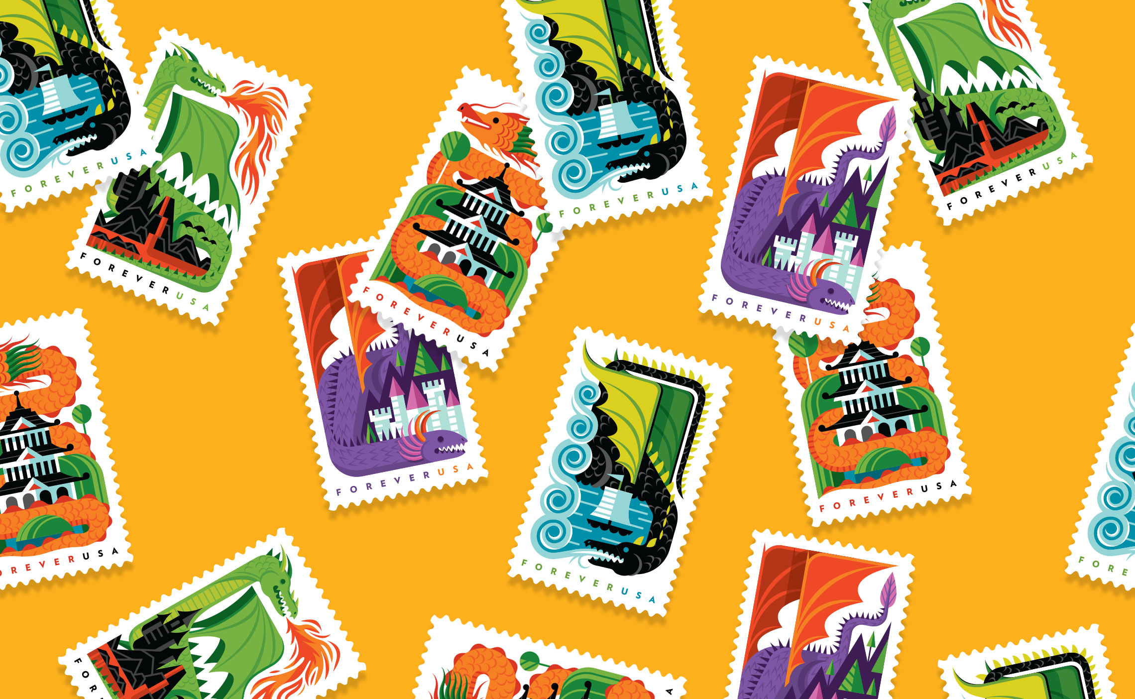 Invisible Creature + USPS “Dragons” Forever USA Postage Stamps
