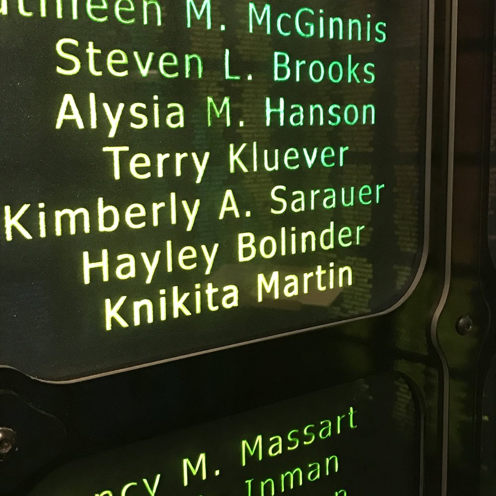  Hayley's name on the living donor wall at UW Hospital in Madison, WI. 