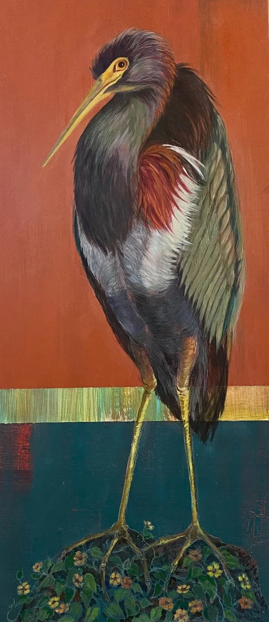 Heron 60” x 24” acrylic & wax pastel