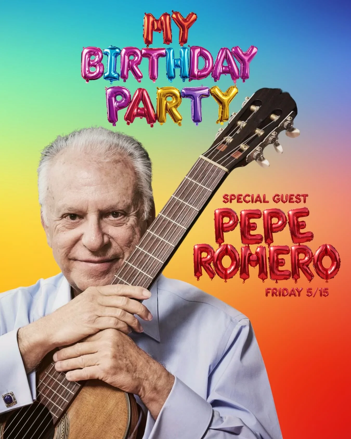 A very special guest joins the party this Friday, May 15: legendary classical guitarist Pepe Romero (@peperomeroguitar)! 🎉🥳

Don&rsquo;t miss the chance to experience My Birthday Party with one of the most celebrated musicians of our time in attend