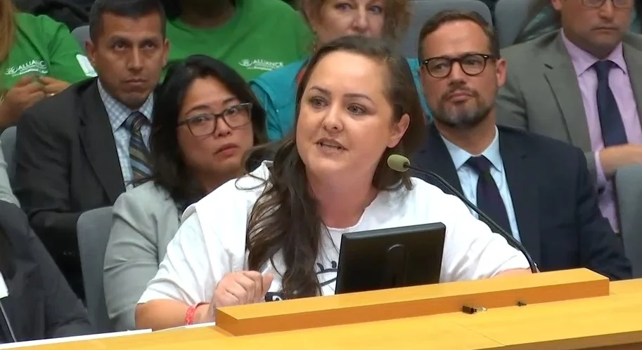 Roxann Nazario asks the LAUSD Board to vote no on a resolution calling for the state to ban new charters for nearly a year. The Board voted yes.