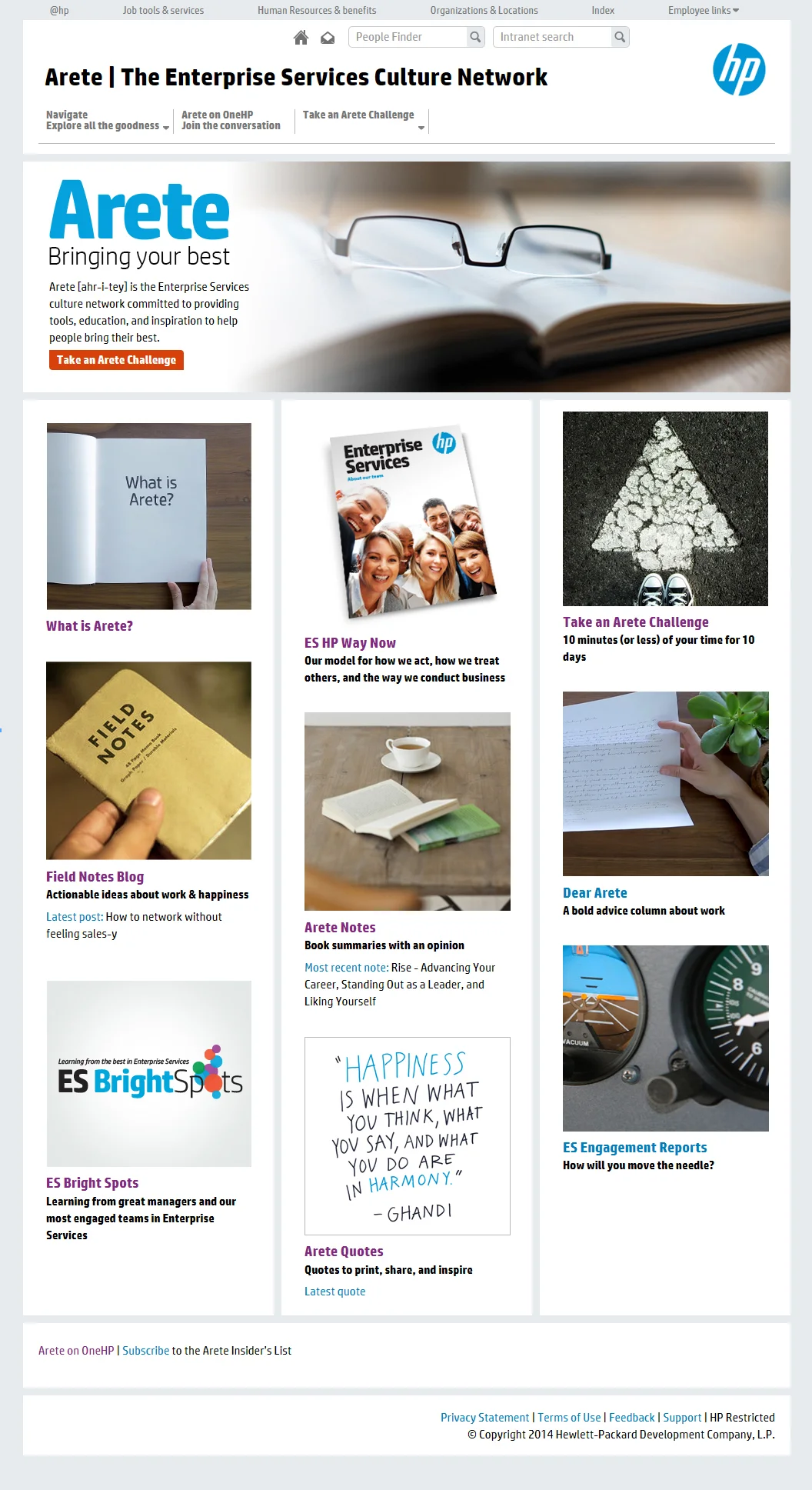 Arete intranet home page