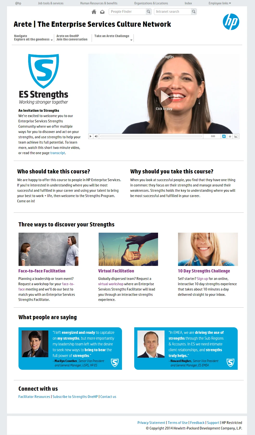 Arete intranet sub page - Strengths