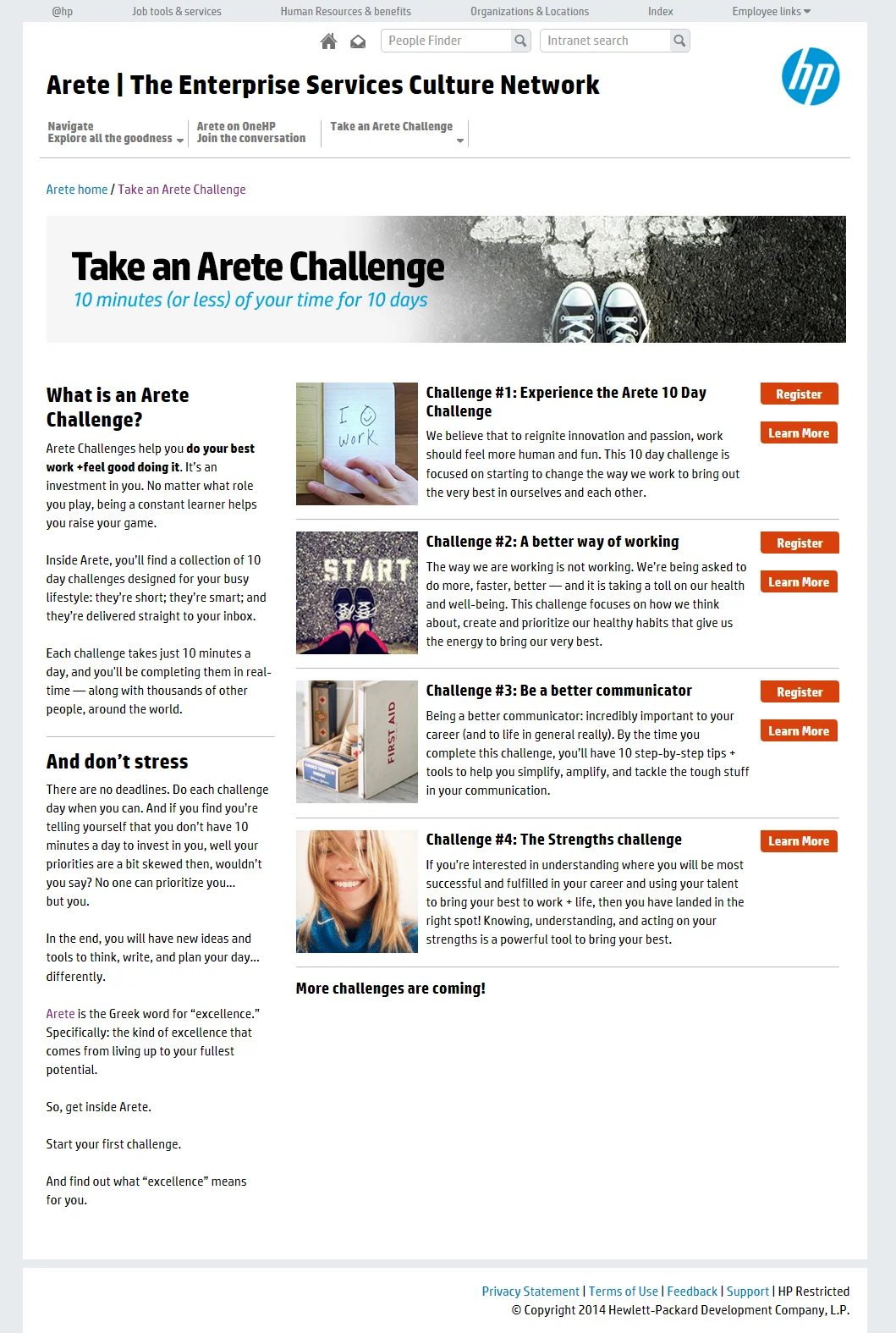 Arete intranet Sub page - Arete Challenges