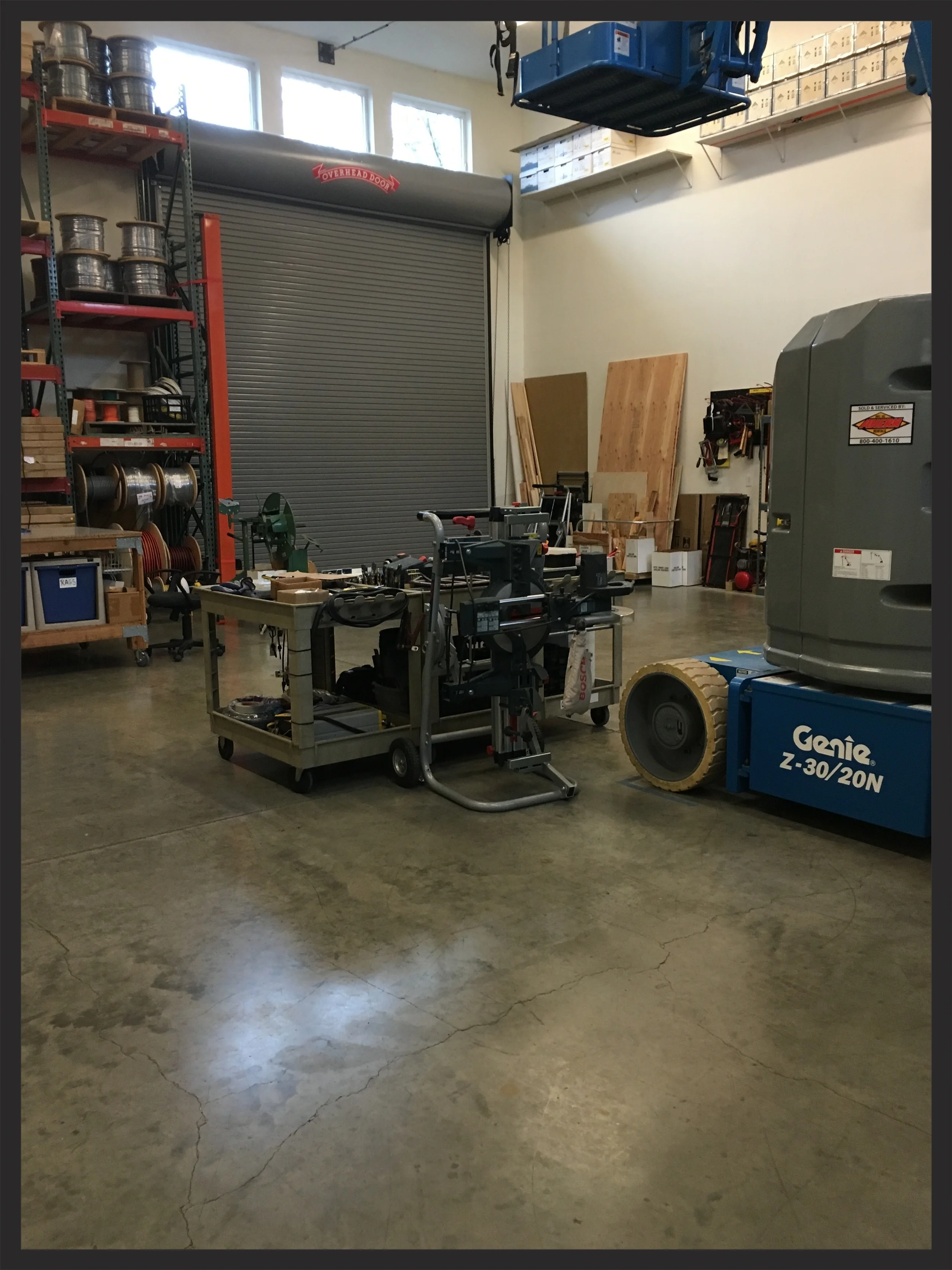 work bay at AM Solar, just waiting for our rig to roll in