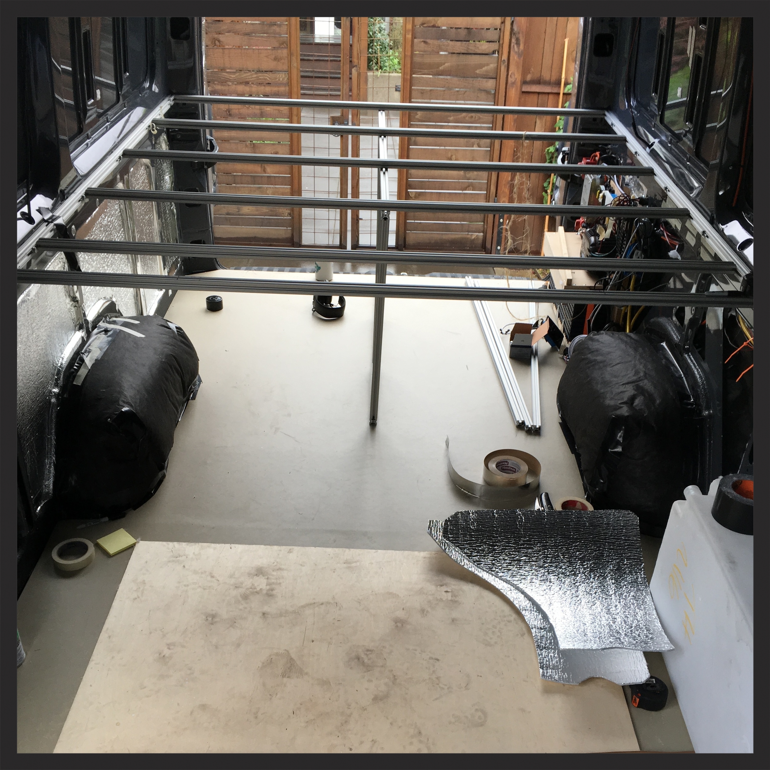 the bed platform is bolted to the wall. Don't worry. The front part of that platform will be supported by a kneewall as well.