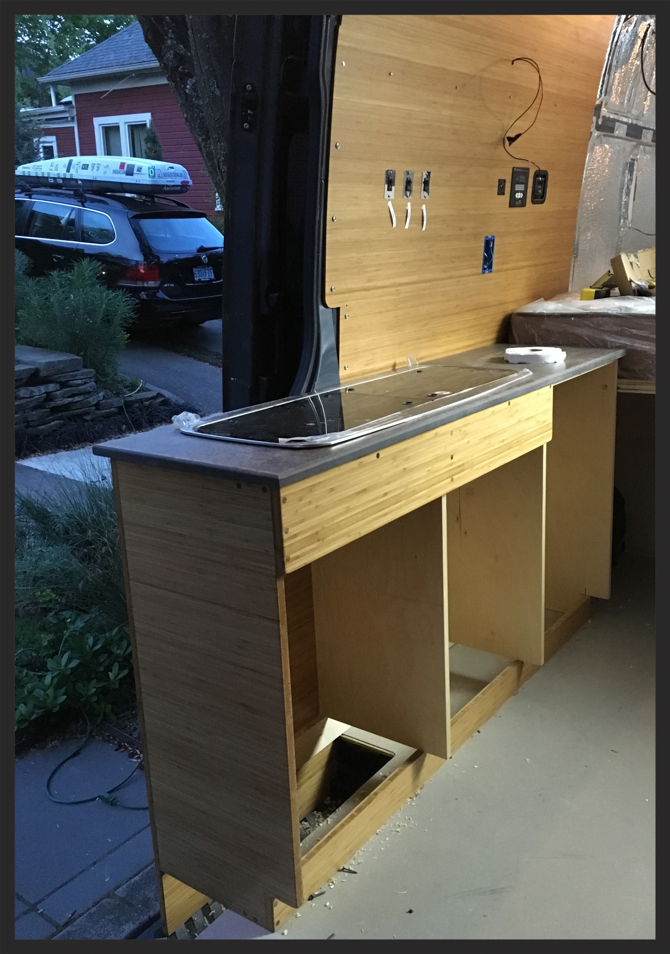 The galley cabinet in place