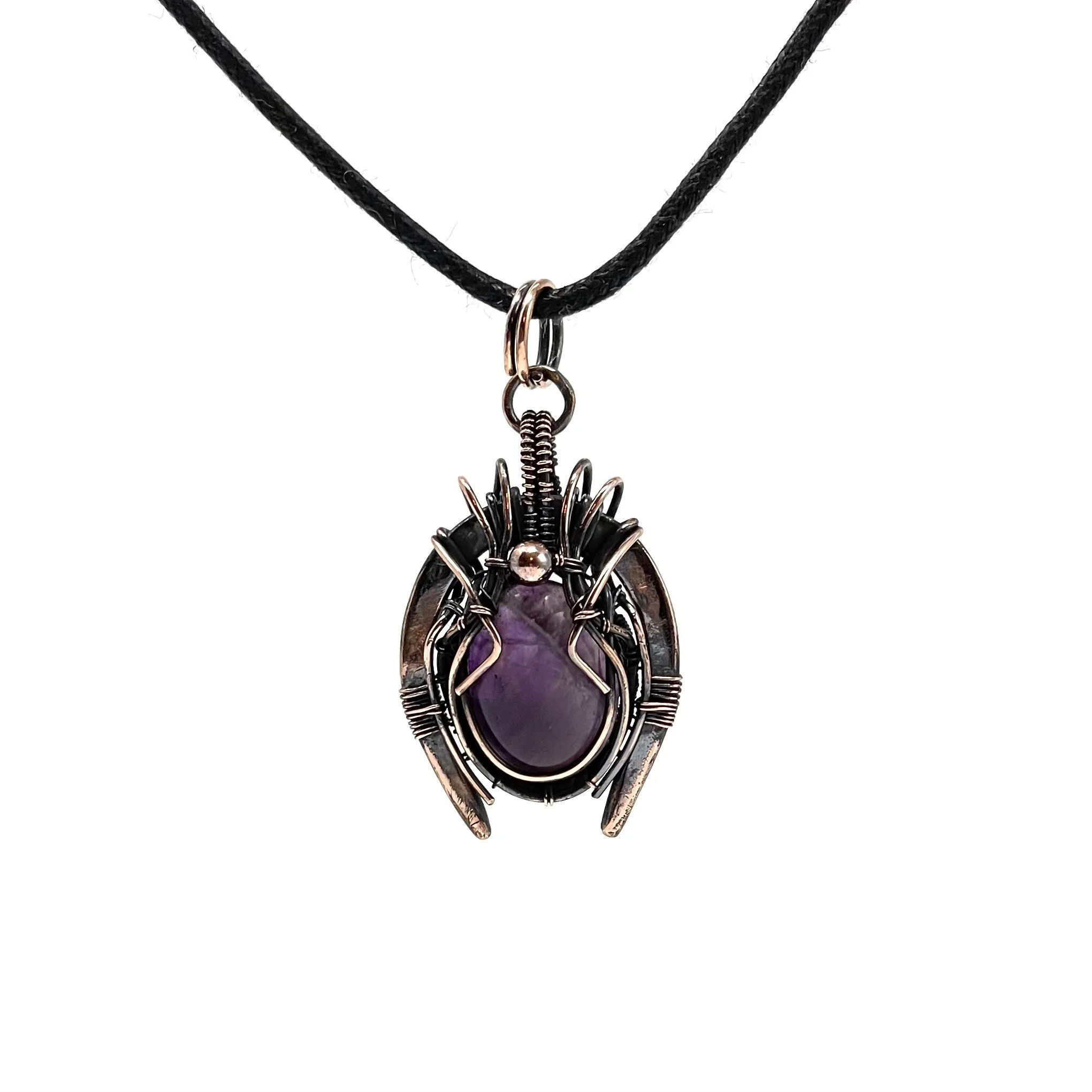 Handmade wire wrapped Amethyst Gemstone Unisex copper pendant — $115
