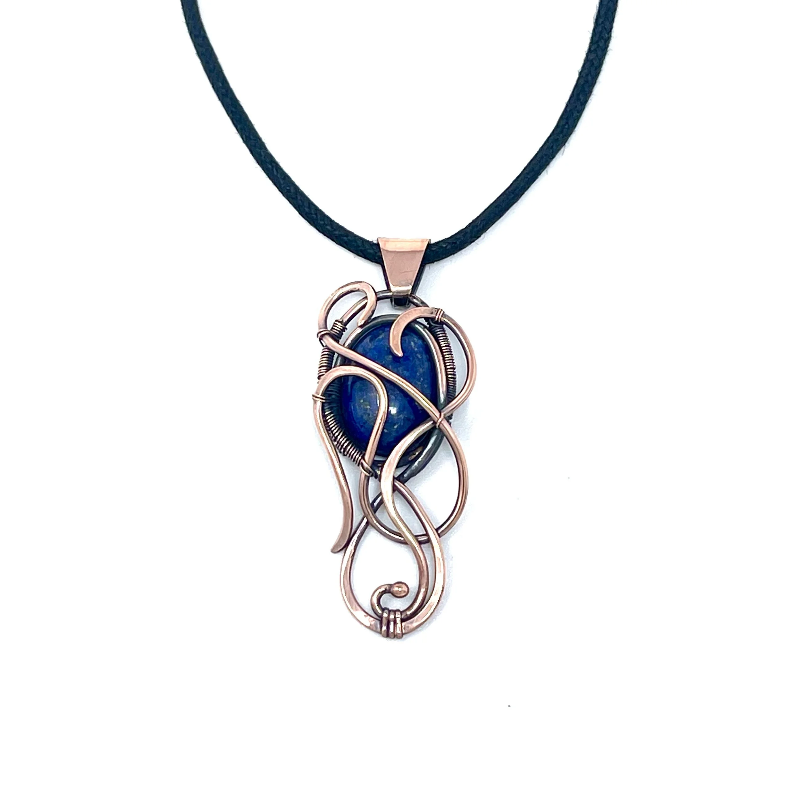 Lapis Lazuli gemstone copper wire wrapped handmade — $125