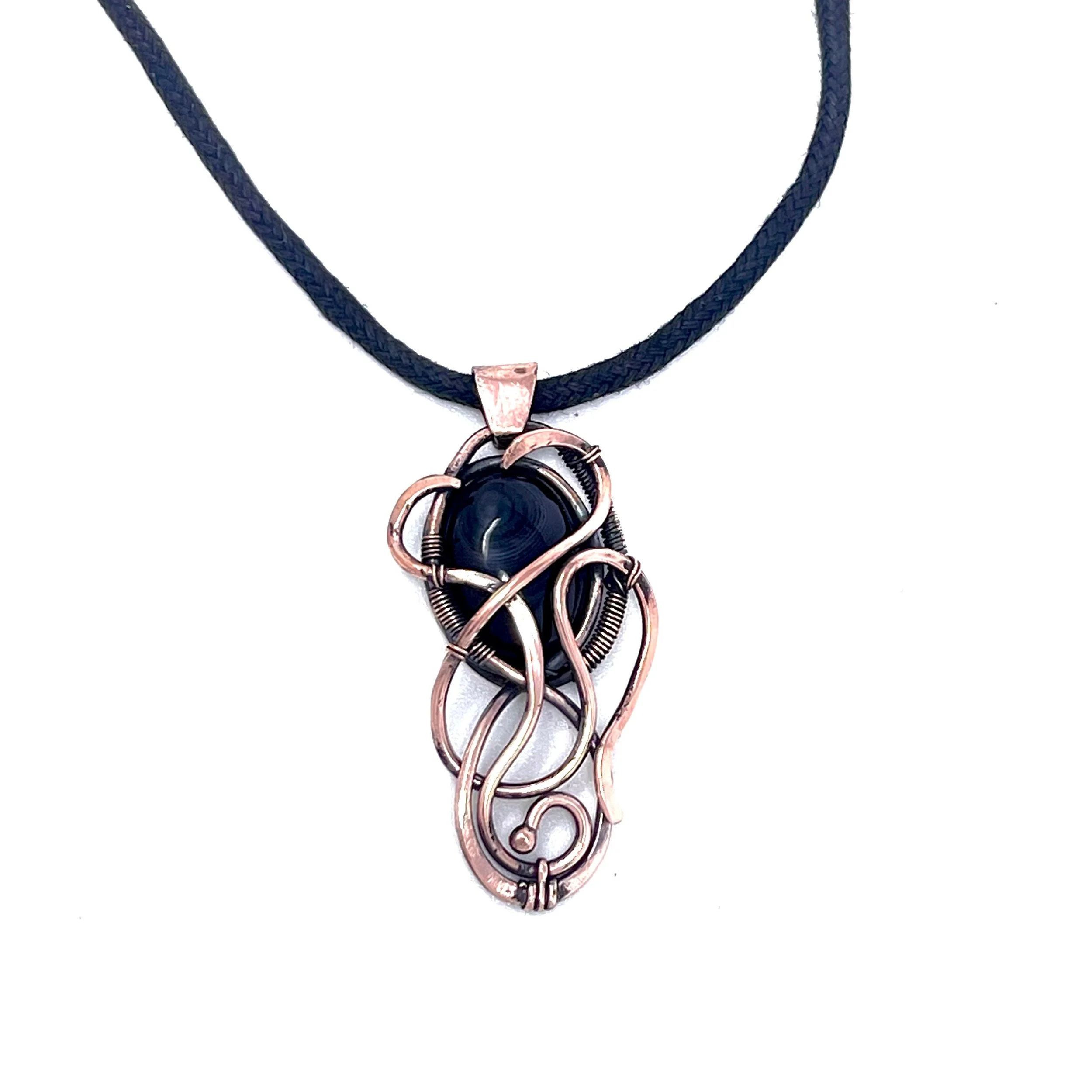 Black striped Agate gemstone wire wrapped copper — $125