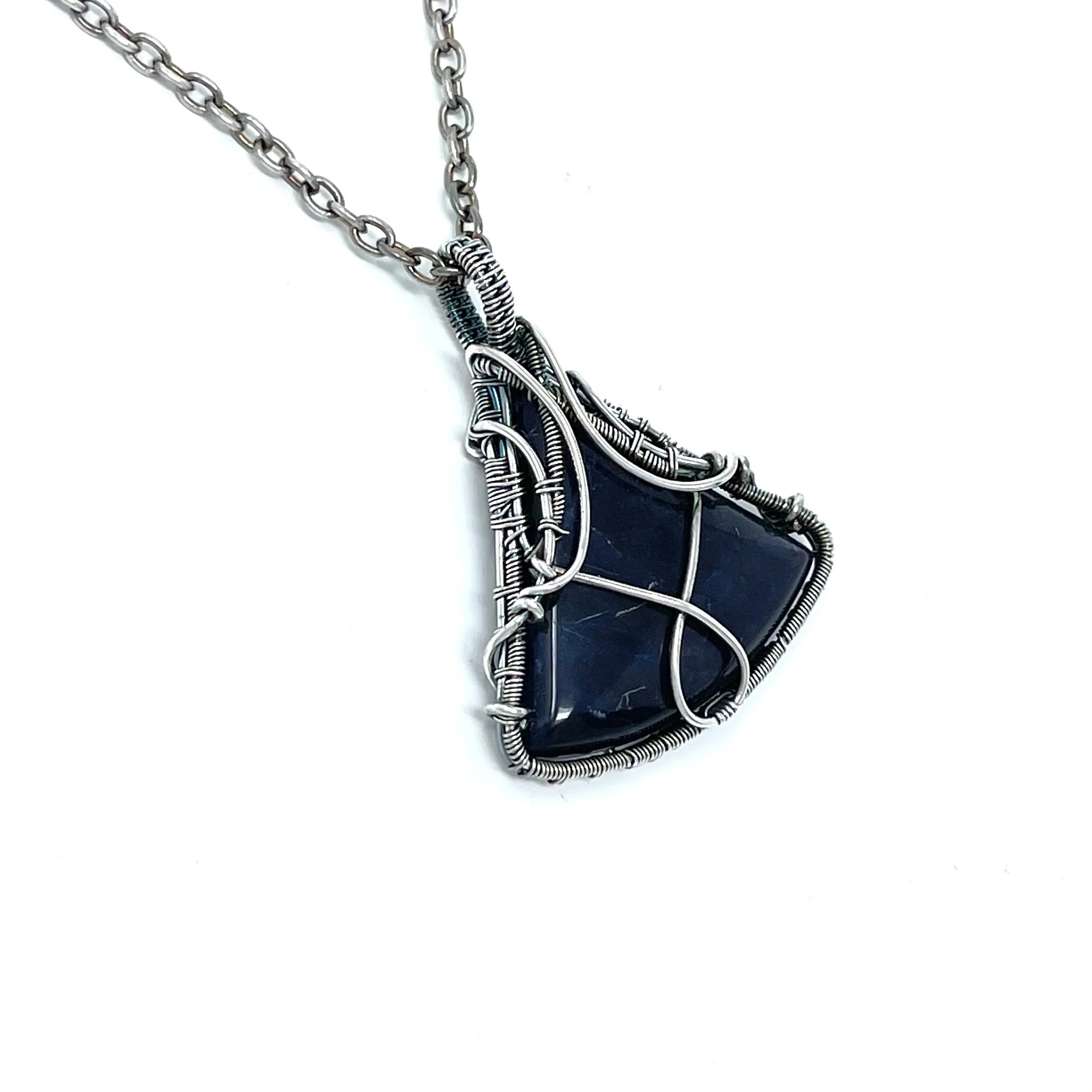 Mens Sodalite gemstone pendant necklace handmade wire wrapped — $65