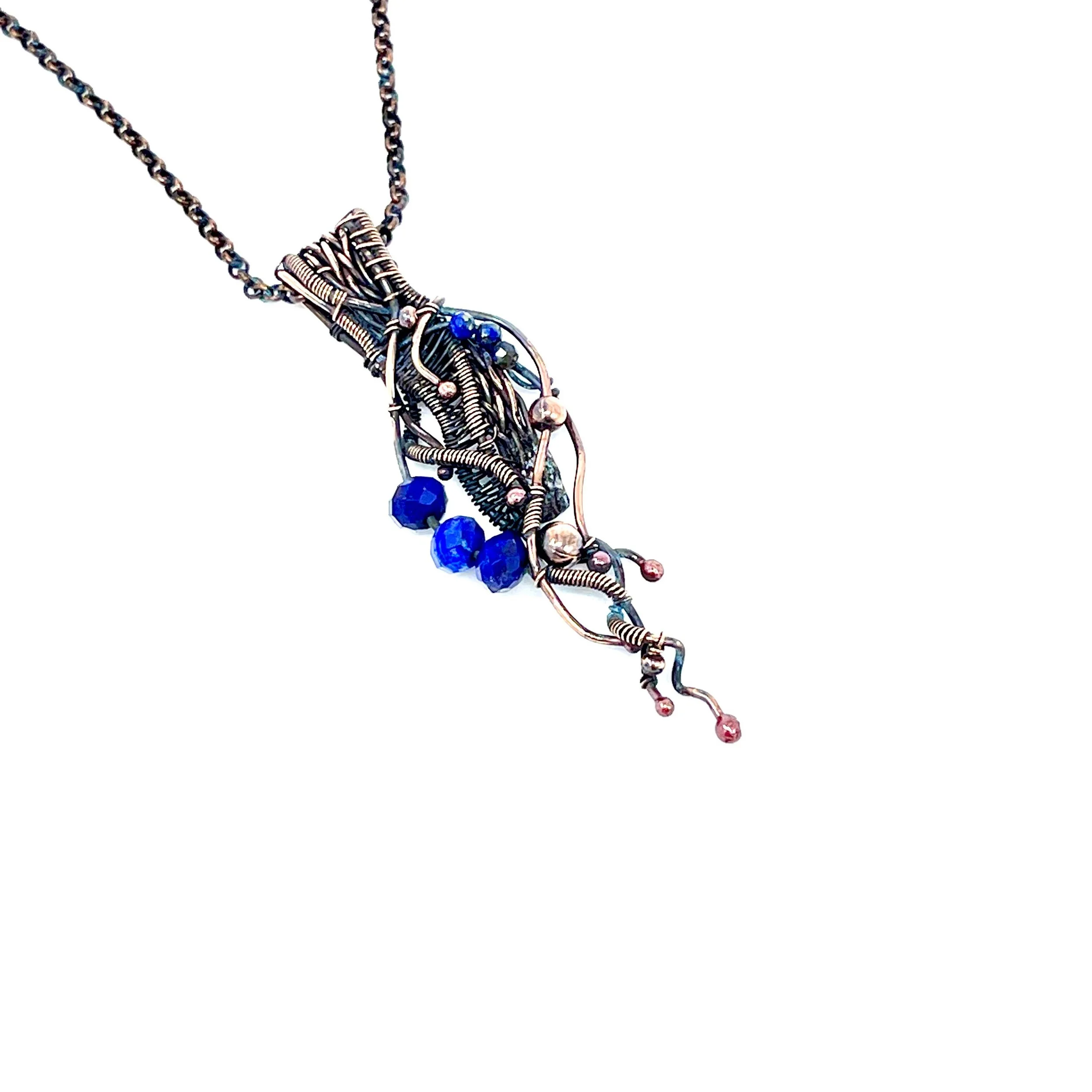 Wire wrapped Lapis Lazuli Cascade pendant — $35