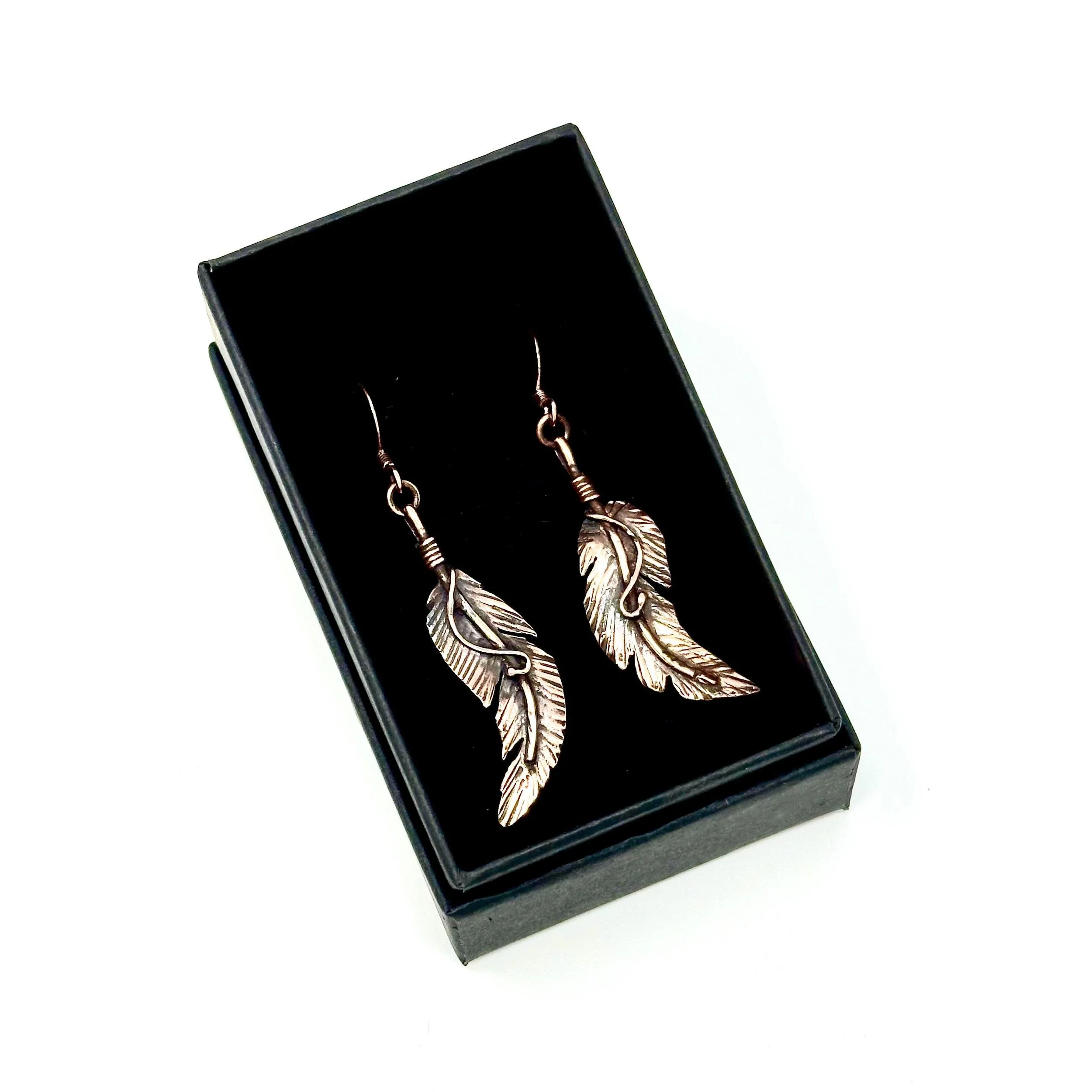 Handmade Copper Feather Earrings from Recycled Copper — $45