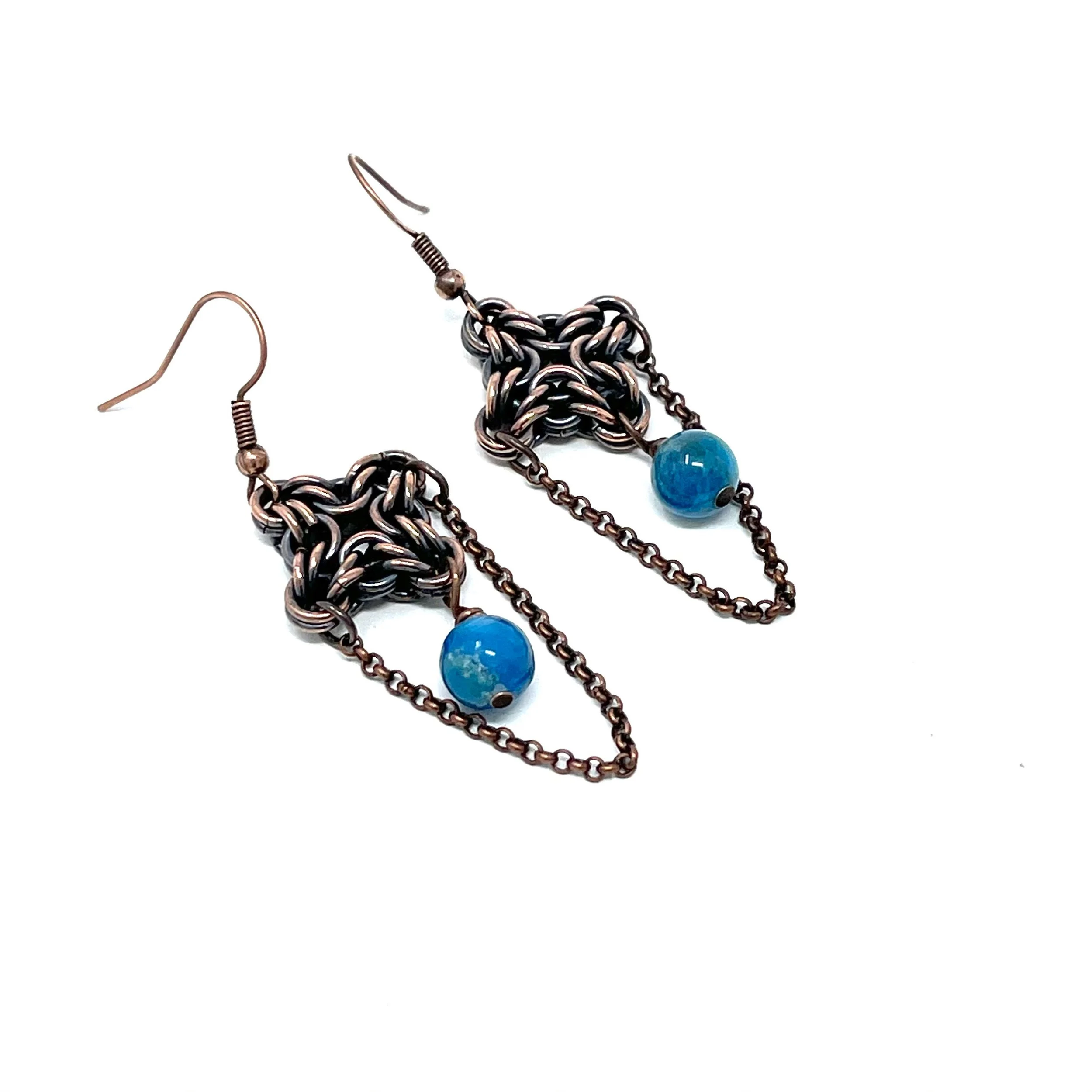 Handmade copper Apatite gemstone earrings — $42