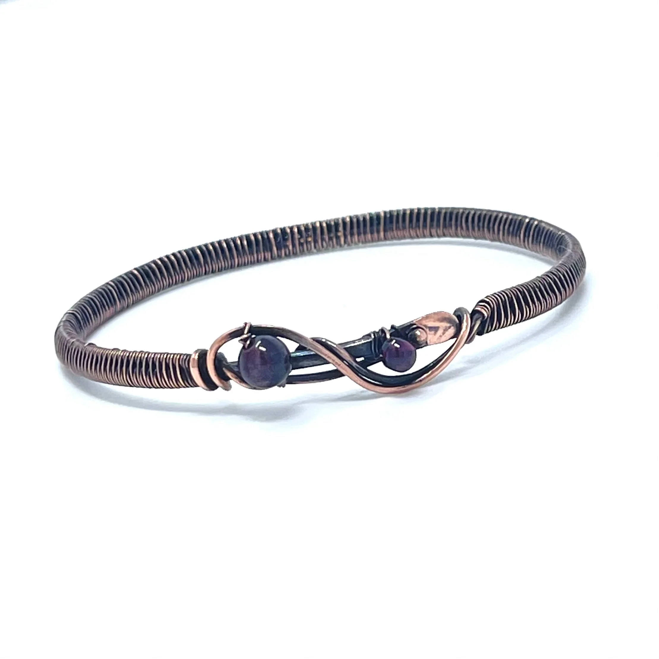 Garnet Copper wire wrapped bangle — $73