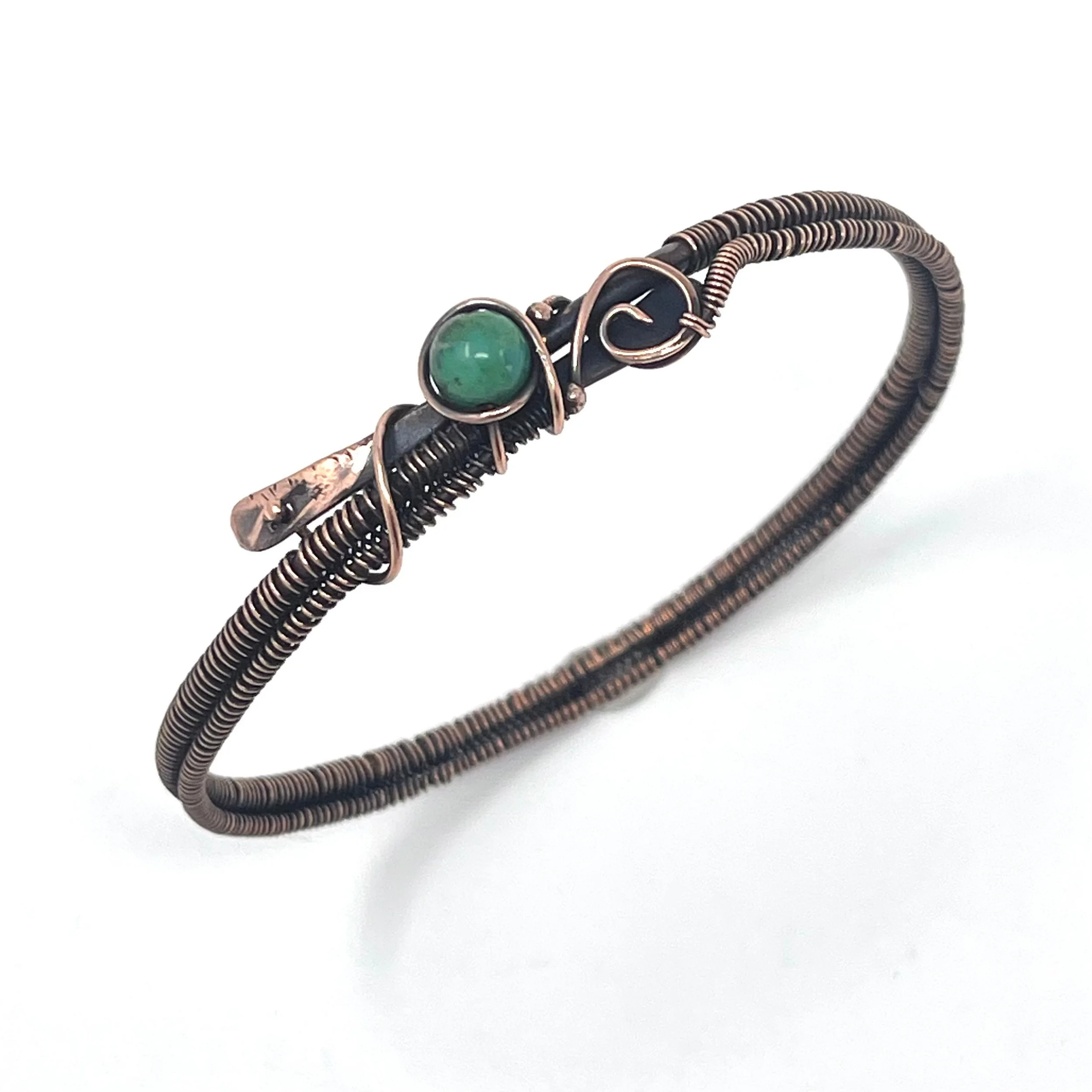 Jade Copper wire wrapped Bangle — $73