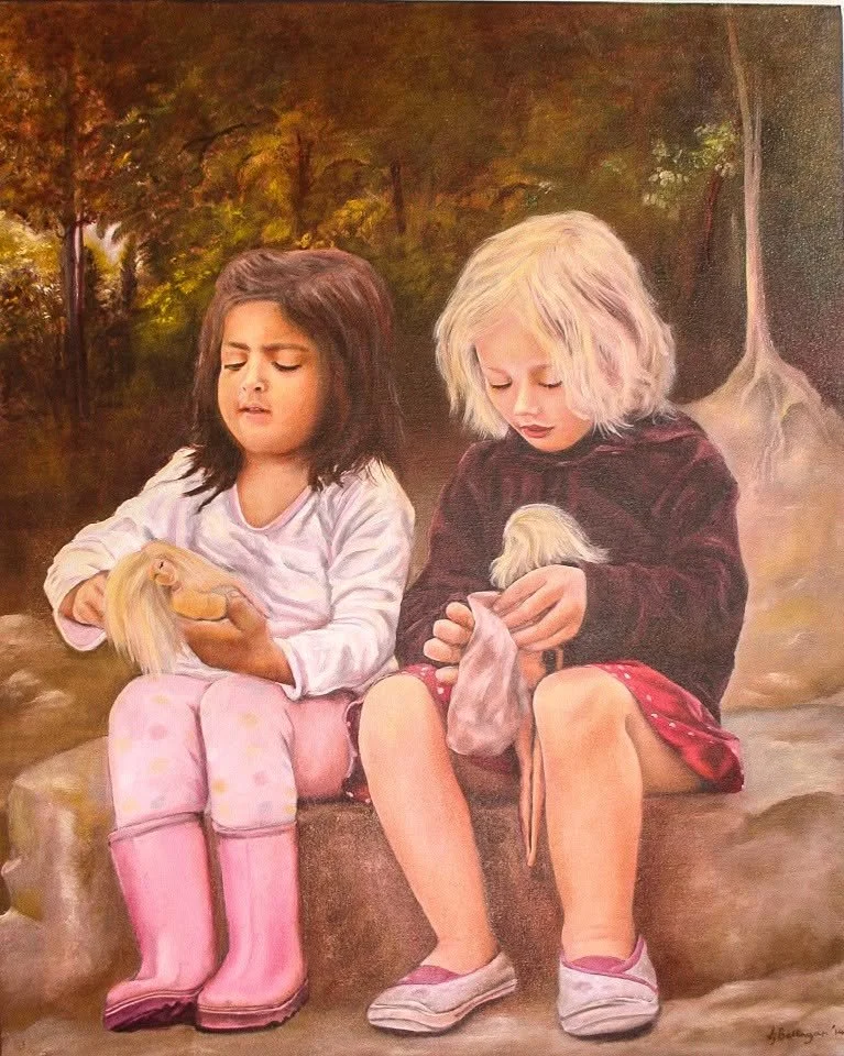 Two girls with dolls