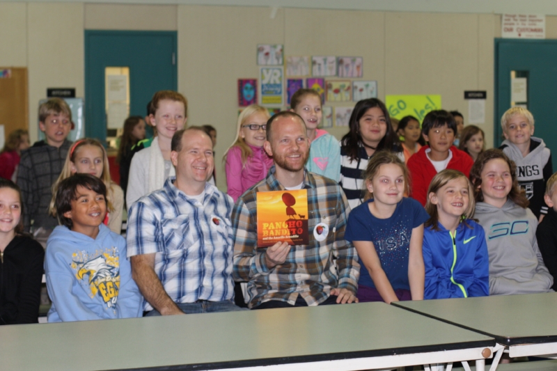 Jonathan (R) and Mike (L) during a school visit for the first Pancho Bandito book.