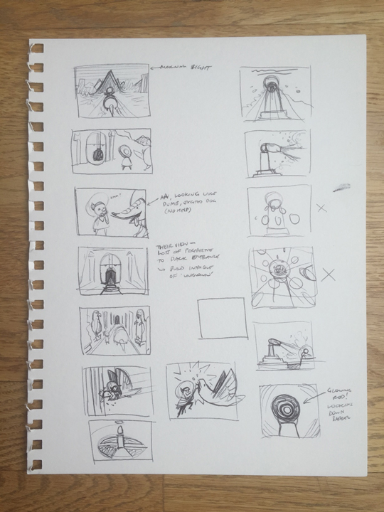 A page of quick storyboard sketches.